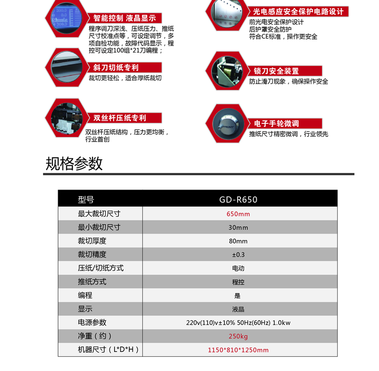 金典GD-R650电动程控切纸机